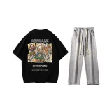 Комплект одежды (Черная рубашка с коротким рукавом + Светло-синие джинсы)