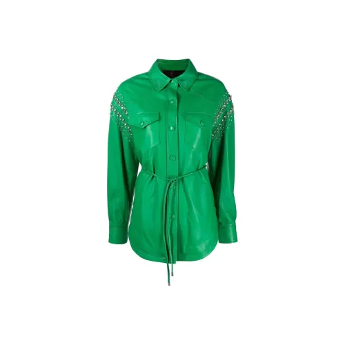 PHILIPP PLEIN SS23 Кожа Куртка Женская Зеленая