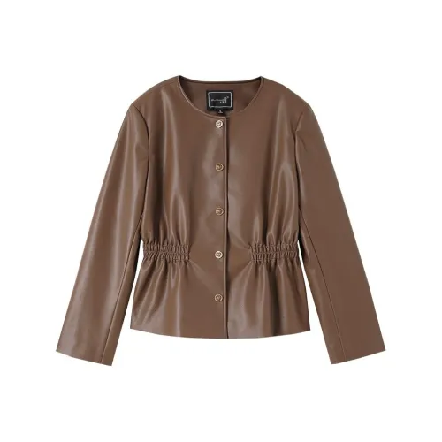 OUNIXUE Коричневая женская кожаная куртка