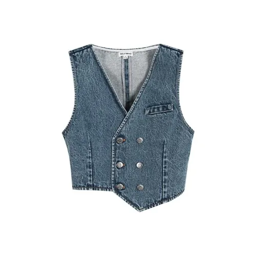 Self Who Жилет Женские Винтажный Синий