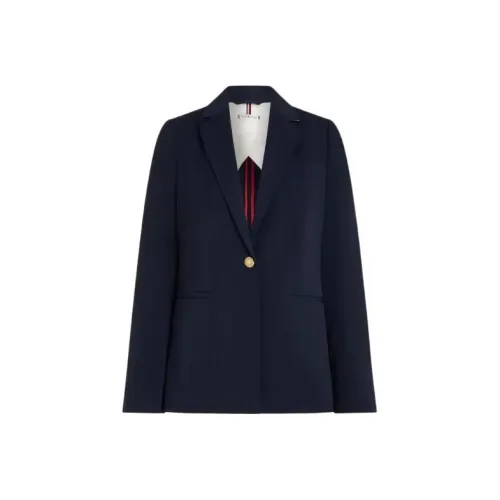 Tommy Hilfiger Золотой Пуговица Один Брейстер Бизнес Костюм Женские Морской Синий
