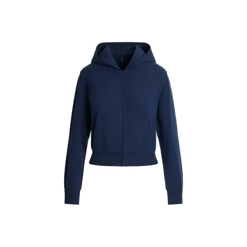 SKIMS SS25 Cotton JERSEY ZIP UP Hoodie Sweatshirt Women's Navy Marine Blue