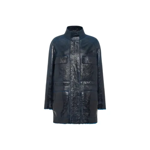 FENDI FW24 Кожа Куртка Женская Светло-Синяя