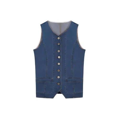 SOLIGHTER Жилет Женские Винтаж Средний Синий