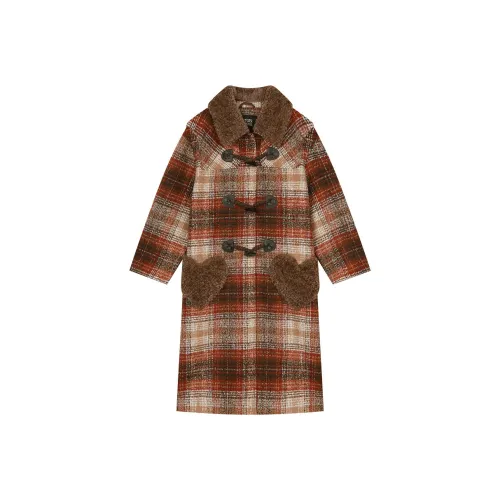 ELF SACK Пальто Женское Преппи Красно-кофейная Клетка