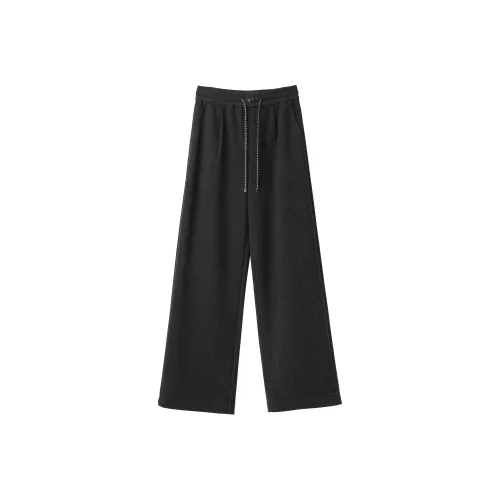 Fstudio Korean Маленький Коммутирование HIGH RISE Шнур Повседневный Прямой крой Широкие брюки Повседневные брюки Женские Темно-серый