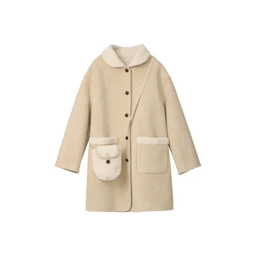 Fstudio Осень и зима Корейский стиль Маленький Коммутирование Теплоизоляционный MID Длина Искусственная замша Куртка Женские Абрикос