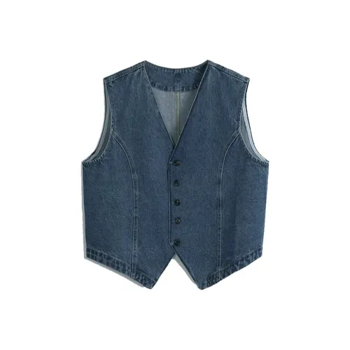 CDAYU Синий Женская Верхняя одежда Модный/Жилет/Женская Стильная Жилетка/Премиум/Свободный крой/Элегантный/Trendy/Привлекательный/Жилет Свободный крой/Неформальный стиль/Женские Жилеты