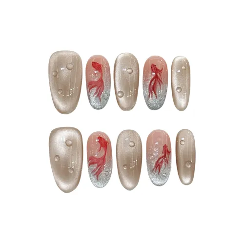 XIAMEIYU Счастливый кои Рыбка False Nail Овал Серебряный Телесный Китайский стиль 23 мм