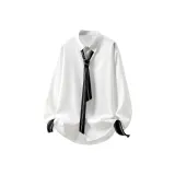 7975 Белая длинно-рукавная рубашка (с галстуком)