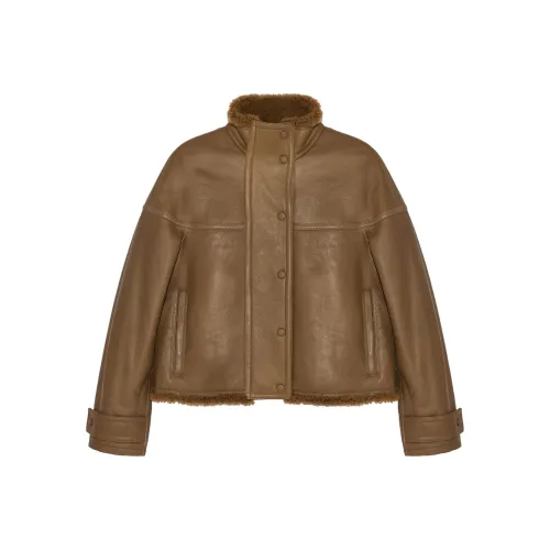Yves Salomon FW24 Кожа Куртка Женская Верблюжий Коричневый