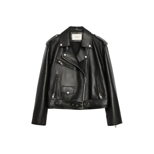 LETRANS Кожа Куртка Женская Байкер Черная