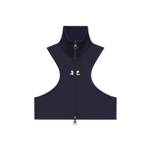 COURREGES SS25 Укороченный Scuba Tracksuit Куртка Укороченное Пальто Женское Темно-синий Морской синий