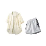 Абрикосовая рубашка + светло-серые шорты