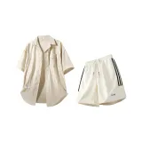 Хаки рубашка + бежево-абрикосовые шорты