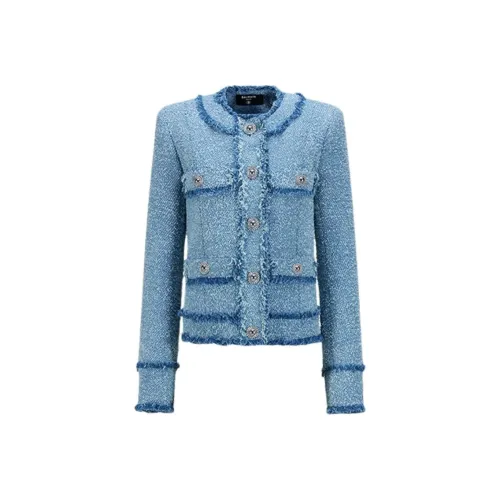 BALMAIN FW24 Вельвет Feel Пальто Женское Синее