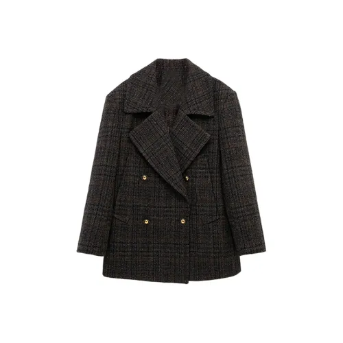 HDFULERN Пальто Женское Серый Клетка