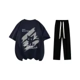 Комплект одежды (Темно-синяя футболка + черные повседневные штаны)