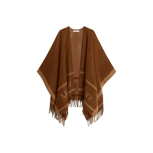 MaxMara Hilde Коллекция Жаккард Логотип Украшенный Шерстяной Пончо Плащ Женский Табак