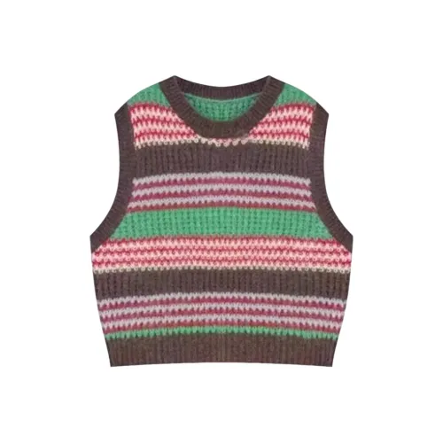 Wbwq Жилет Женские Зеленый кофейный с Красными полосами