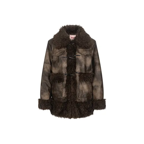 WooHa Бархат Feel Пальто Женские Кофе