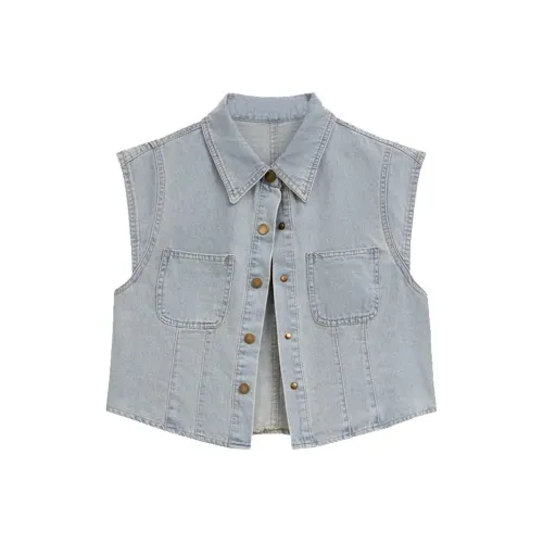 CDAYU Жилет Женские Светло-Синий Деним Жилет 2025 Модный Anti Aging Жилет Многослойность Жилет UNIQUE And Beautiful Жилет Майка