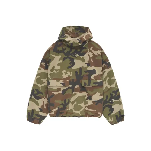 Fear Of God Essentials FW24 Военный стиль Нейлон С капюшоном Anorak Тренчкот Женские Камуфляж Зеленый