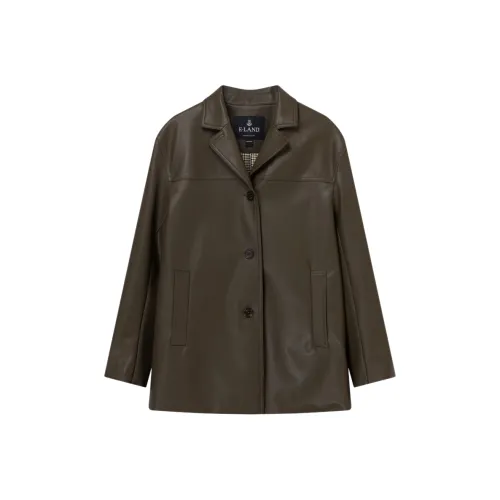 E.land Армейский зеленый 49Khaki Женские Кожаные куртки