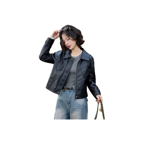 Yi Mengyuan Кожа Куртка Пальто Женские