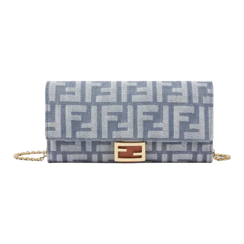 FENDI Длинный Кошелек Baguette На ЦепочкеКошелек С Жаккардовым Узором FF С Эффектом Денима Синего Цвета