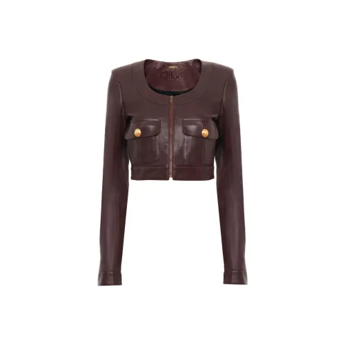 Chloe FW24 Кожа Куртка Женская Темный Чай Умбра