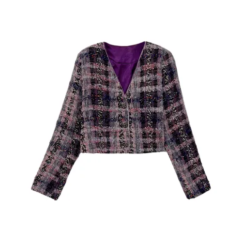 Icicofficial Cropped Jacket Женская Фиолетовая Клетчатая Куртка