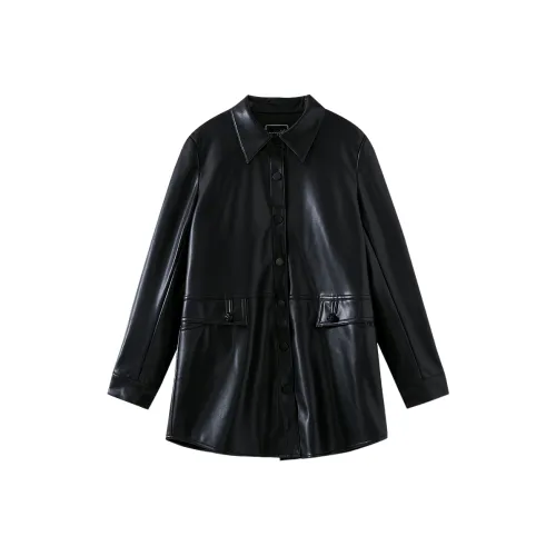 OUNIXUE Кожа Куртка Женская Черная