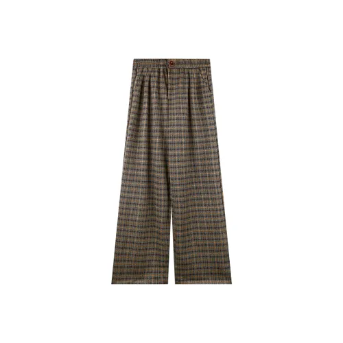 Migu Повседневные брюки Женские Зеленый кофейный Клетчатый