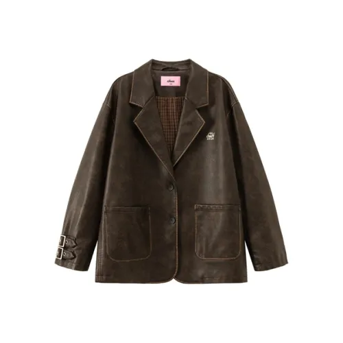 CHUU Кожа Куртка Женская Красно-коричневая