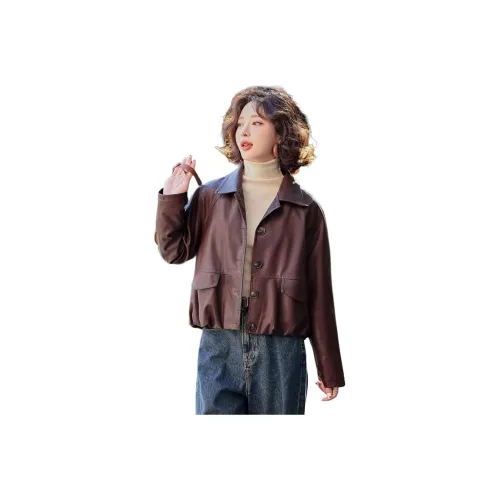 Yi Mengyuan Кожа Куртка Пальто Женские