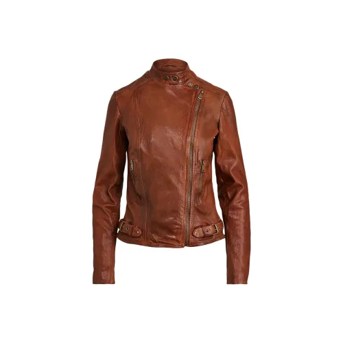 Ralph Lauren кожаная куртка женская цвет темно-ореховый