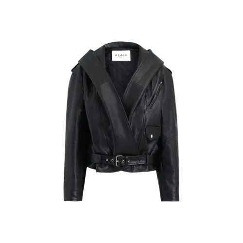 Alaia кожаная куртка женская черного цвета