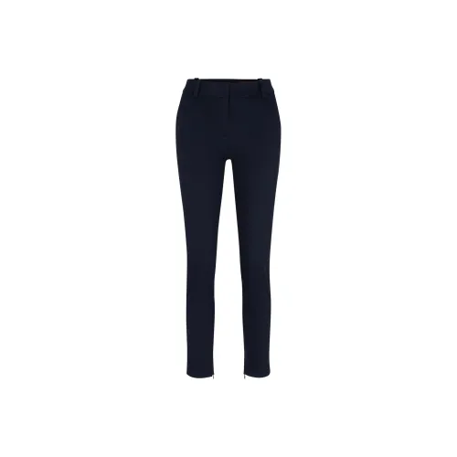 Hugo Boss Slim Fit Cropped Trousers с застежкой на внутреннем краю повседневные брюки женские темно-синие