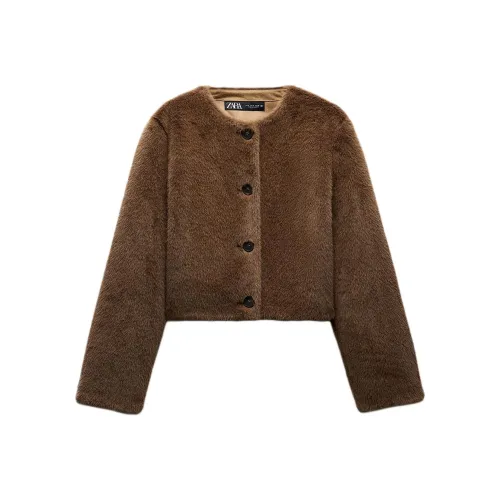 ZARA Коричневые женские бархатные куртки