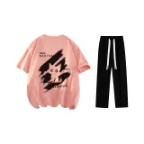 Комплект одежды (Розовая футболка + Черные повседневные штаны)