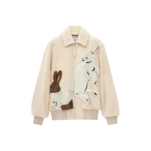 LOEWE x Suna Fujita SS25 Женская Предварительная Коллекция Selection Бархат feel Пальто Женское Бежевый