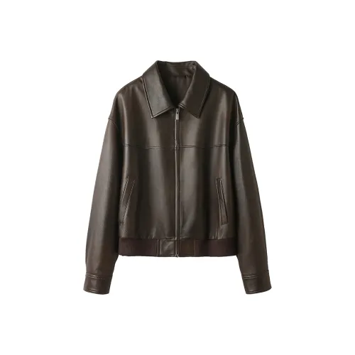 SINBOS Кожа Куртка Женская Винтаж Коричневый
