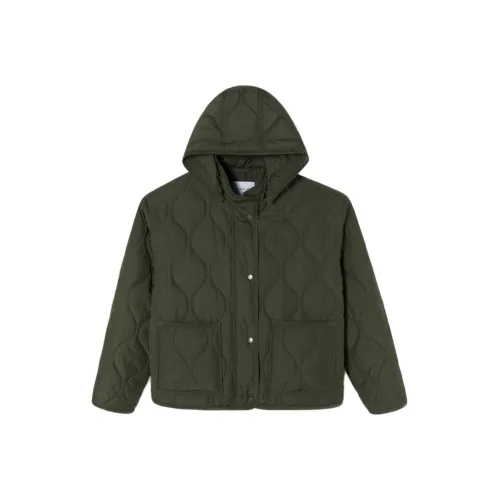 LACOSTE Хлопковый пуховик женский армейский зеленый