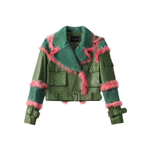 MINNANHUI Мех Женский Армейский Зеленый
