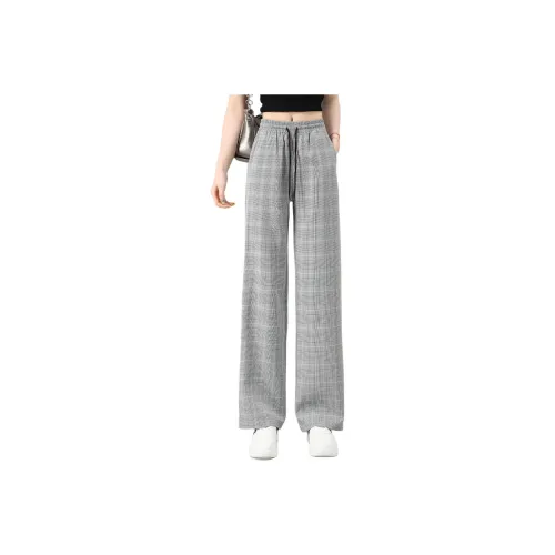 BALENO Loose Fit High Rise Thin Check Wide Leg Pants Petite Premium Feel Summer Women's Black White Check 