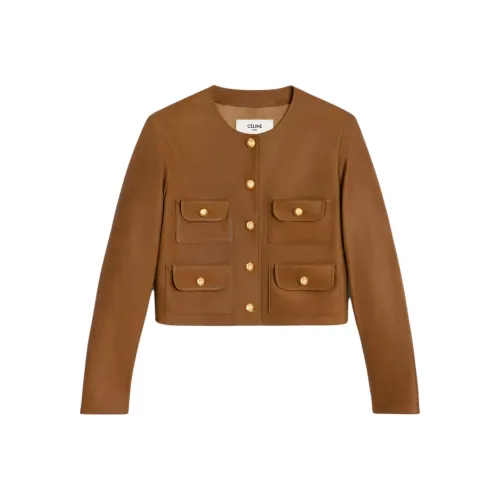 CELINE SS24 Кожа Куртка Женская Светлая Земляной Желтый