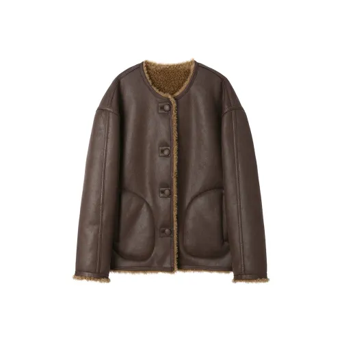 SINBOS Мех Женские Peng Военный кофейный