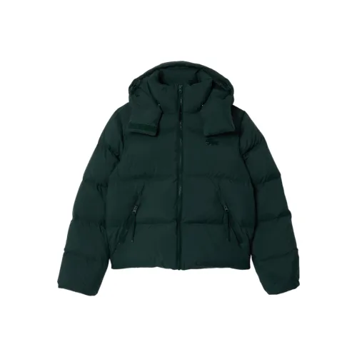 LACOSTE Хлопковый пуховик женский темно-зеленый
