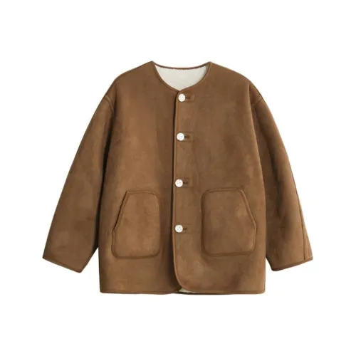 Journey Originals Бархат Feel Пальто Женское Кожа Коричневый Бежевый Флис